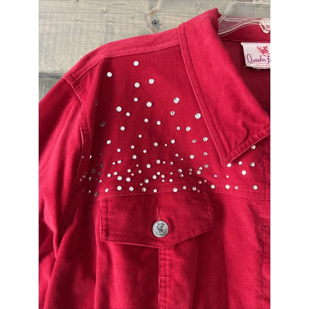 Vintage Quacker Factory Womens Jacket Red Corduroy Embellished Button Up Sz 3X - Picture 5 of 9